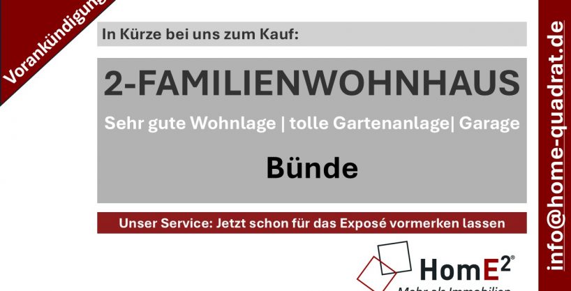 Vorankündigung, 2-Familleinwohnhaus in Bünde